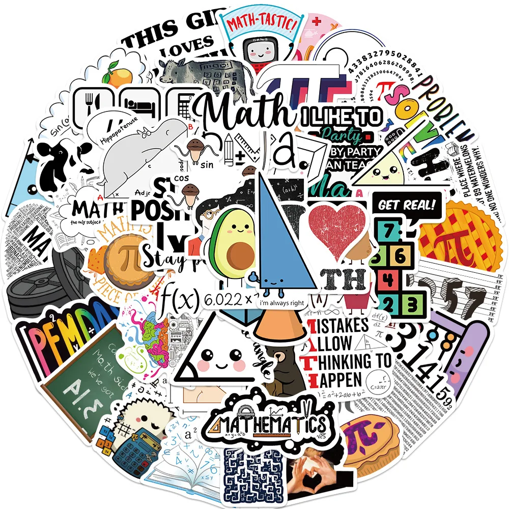 

Math Stickers 50Pcs Cute Cartoon Sticker Waterproof Vinyl Decals Aesthetic Stickers For Water Bottles Laptop Suitcase Luggage