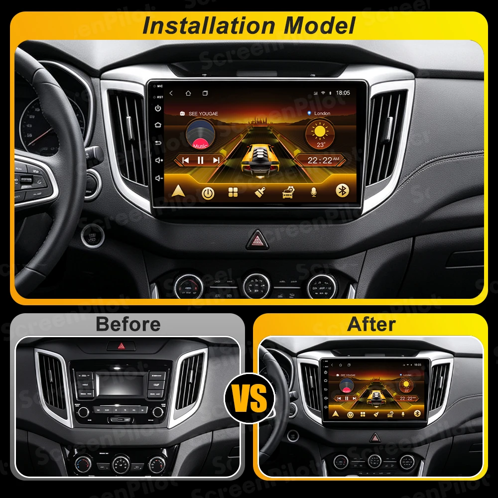 Android 16 For Hyundai Creta IX25 2015-2019 Car Radio Stereo Head Unit Multimedia Video Player GPS Navigation 2K QLED 9 Inch  5G