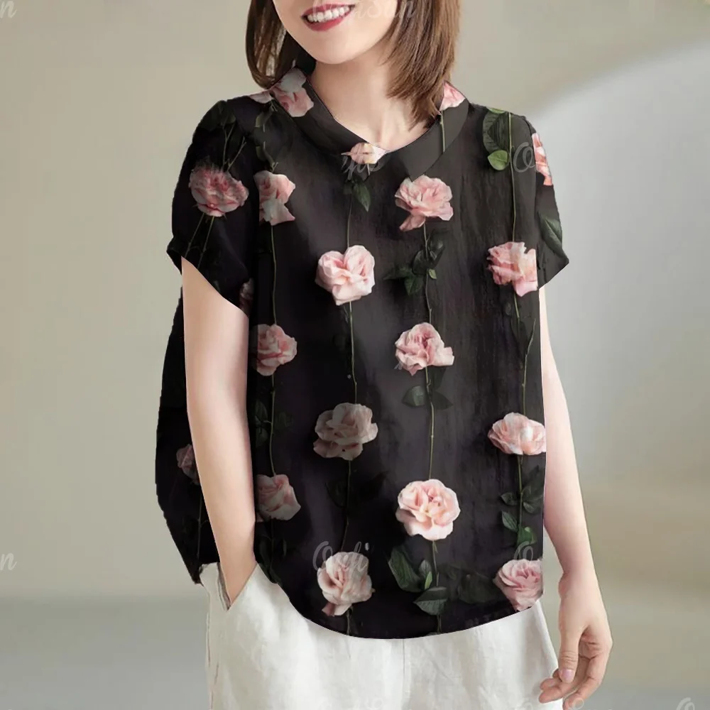 

Fashion Floral Print Women's Blouses Tops Hawaii Comfort Short Sleeve Blouse Summer Street Casual Youth Women's Blouses Clothes