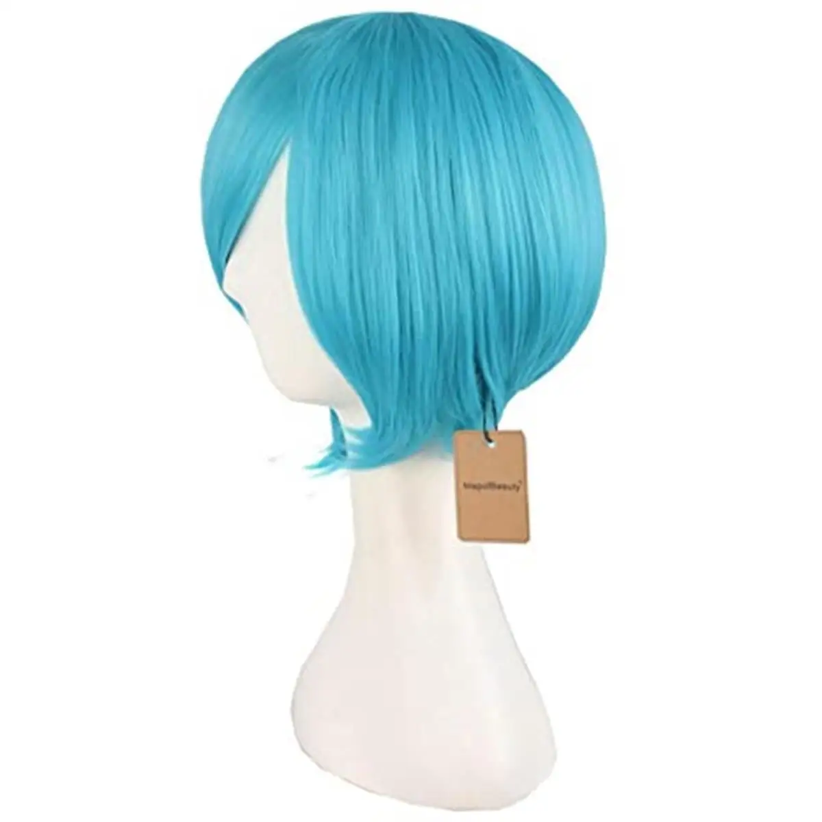 Anxin Brand Synthetic Fiber Wig: Blue Straight Hair Style with Bangs, Smooth and Soft Hair Strands, Comfortable and Easy to Manage, Blue Color, Suitable for Cosplay and Related Activities