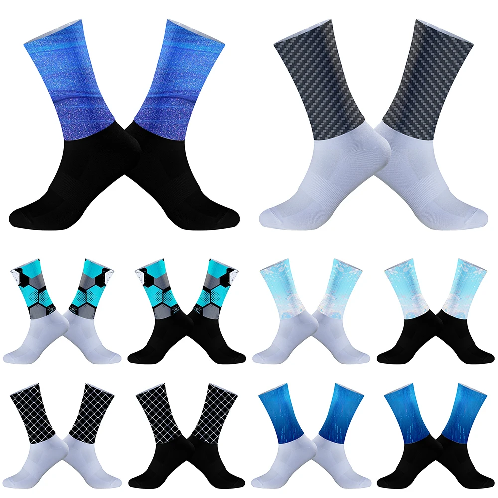 Chaussettes de cyclisme coordonnantes en silicone pour homme et femme, accessoire de sport pour vélo, course à pied, nouveauté été 2024