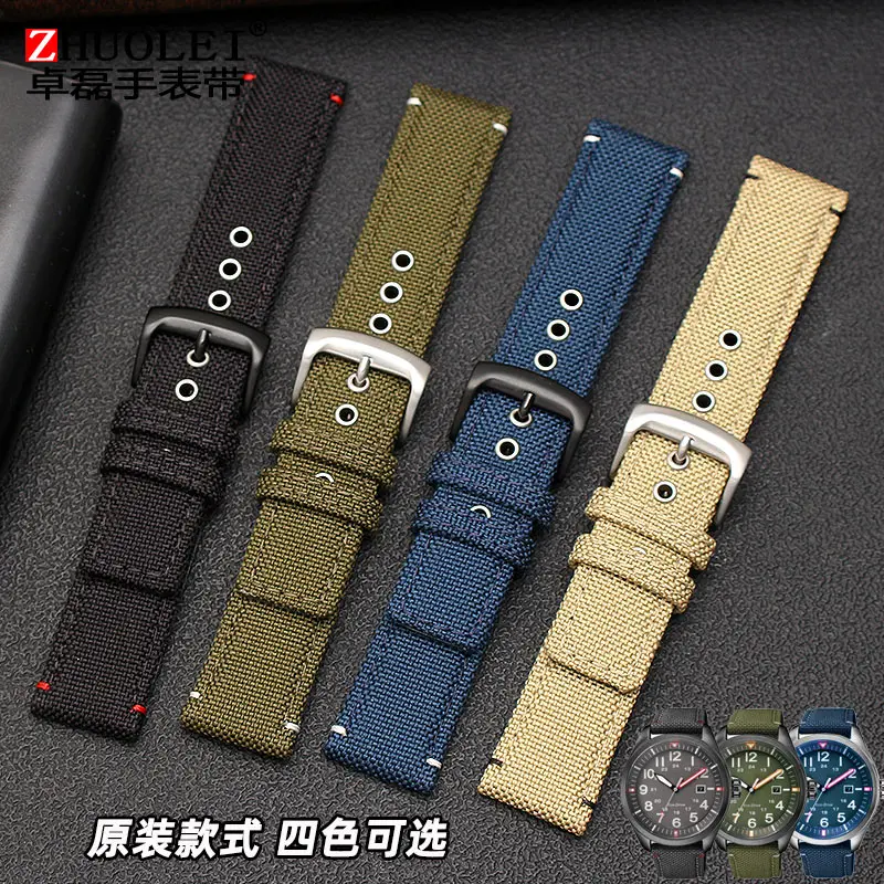 For Citizen AW5005 Seiko Timex Army Green khaki Hamilton nylon watch strap Canvas + Cow leather men\'s watchband 20mm bracelet