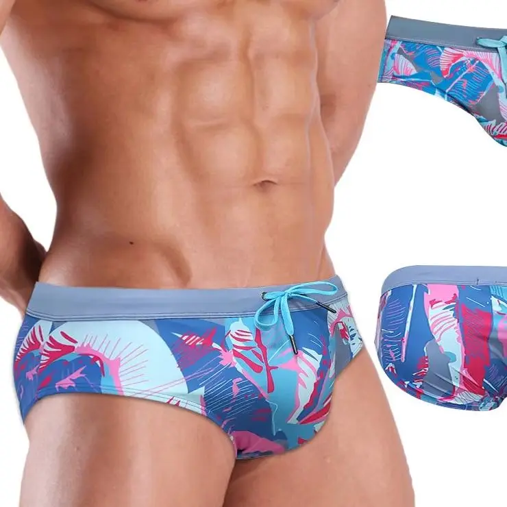 

Мужские плавки-треугольники с цветным растительным принтом в европейском и американском стиле для пляжного отдыха и горячих источников, модель UXH040