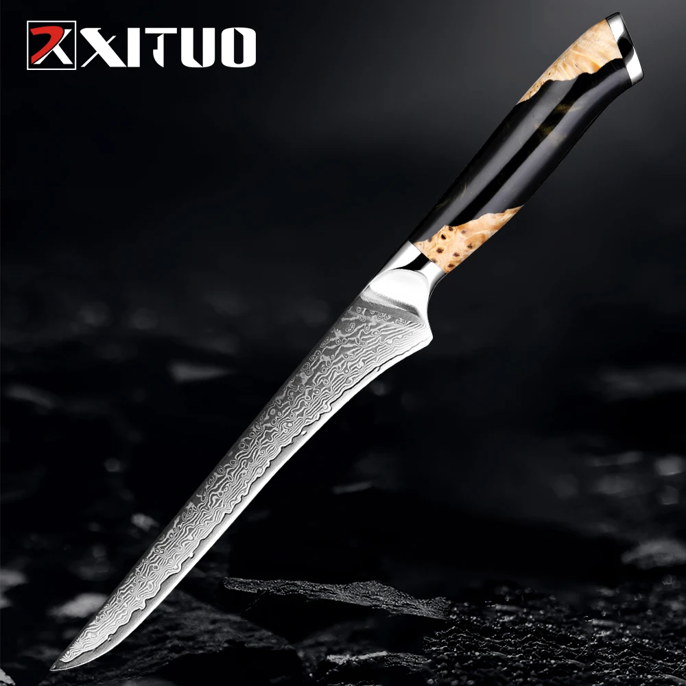 Chef Boning (Fillet) Knife 6 inch Best Damascus Japanese VG10 Steel 67 Layer Razor Sharp Utility Knife Awesome Edge Retention 