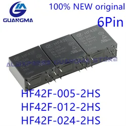 50PCS 100% Original New Relay HF42F-005-2HS HF42F-012-2HS HF42F-024-2HS 5A 250VAC 6Pin DC5V 12V 24V Power relay HF42F