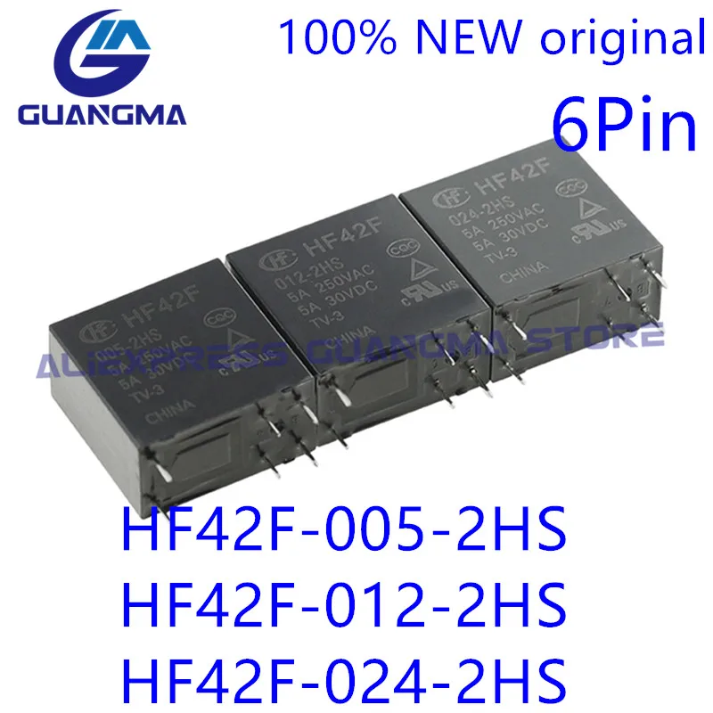 Relé Originais Hf42f0052hs Hf42f-012-2hs Hf42f-024-2hs 5a 250vac 6pin Dc5v 12v Hf42f 24v Relé de Potência 50 Pcs 100 Novo
