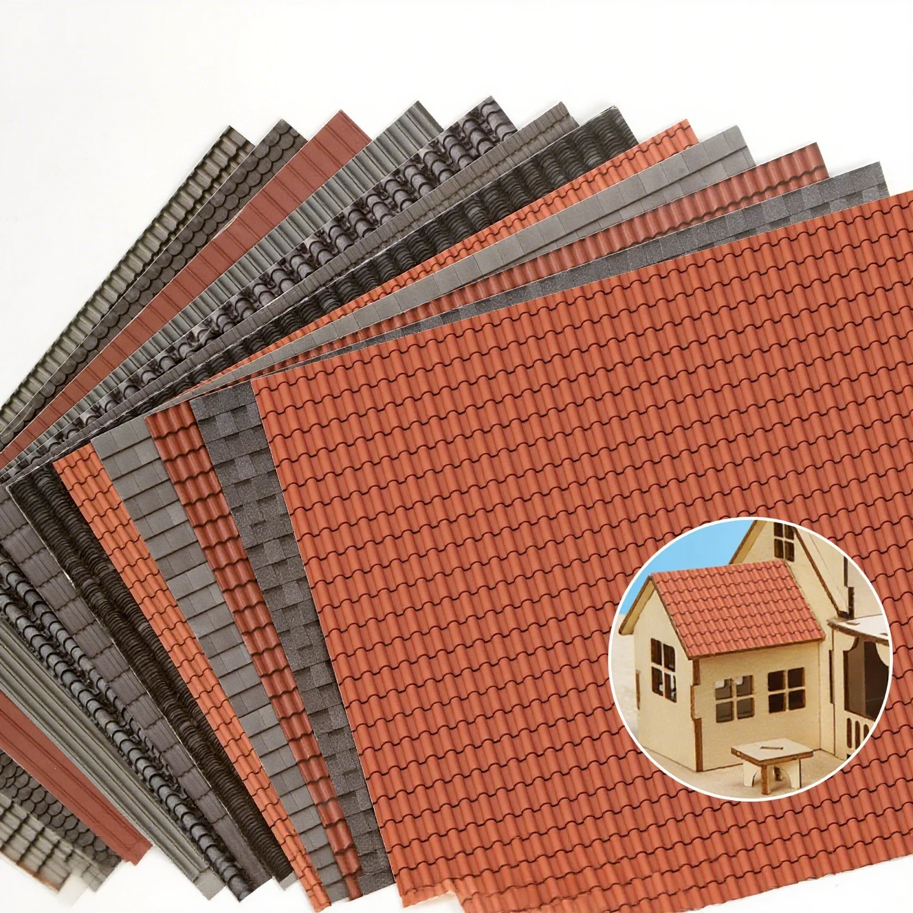 

Self Adhesive Simulation Roof Tile Stickers, Realistic Asphalt Shingle Decals for DIY Dollhouse Micro Landscape Model Building A