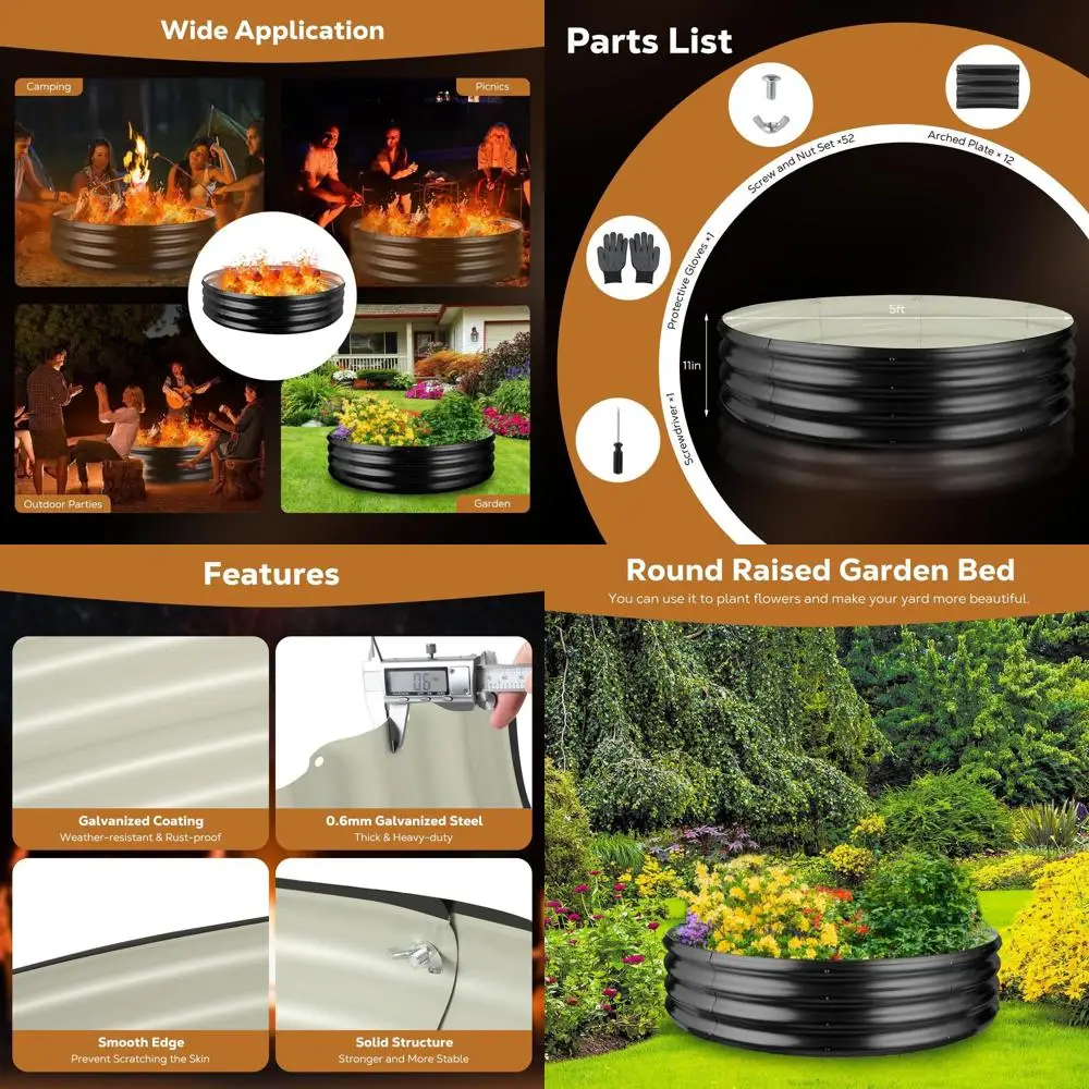 

60 Inch Diameter Galvanized Steel Fire Pit Ring for Outdoor and Camping Use, Black