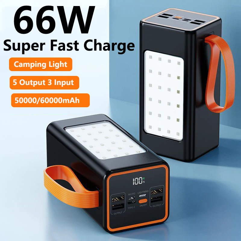 

Power Bank 60000mAh 66W Fast Charging Portable Charger Powerbank 50000mA for iPhone Samsung Huawei Xiaomi External Spare Battery