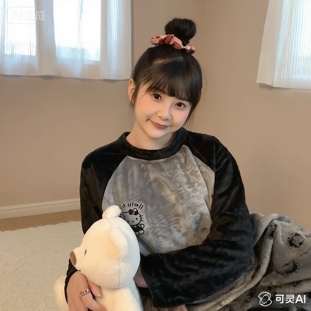 

Sanrio Kawaii Hello Kitty Pajamas Autumn Winter Keep Warm Stay At Home Leisure Thickened Home Clothing Set Fresh Sweet Cute New