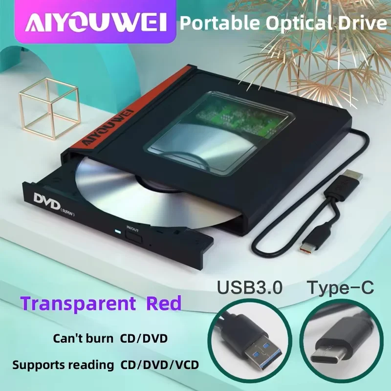New USB 3.0 Type-C External DVD/CD Drive, Featuring Both High-Speed DVD Burner and Player Functionality, Compatible with Desktop