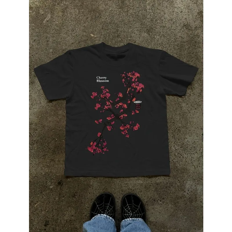 Cherry Blossom Branch Graphic Tee For Men Made Of 100% Cotton Perfect For Summer Casual Streetwear Style