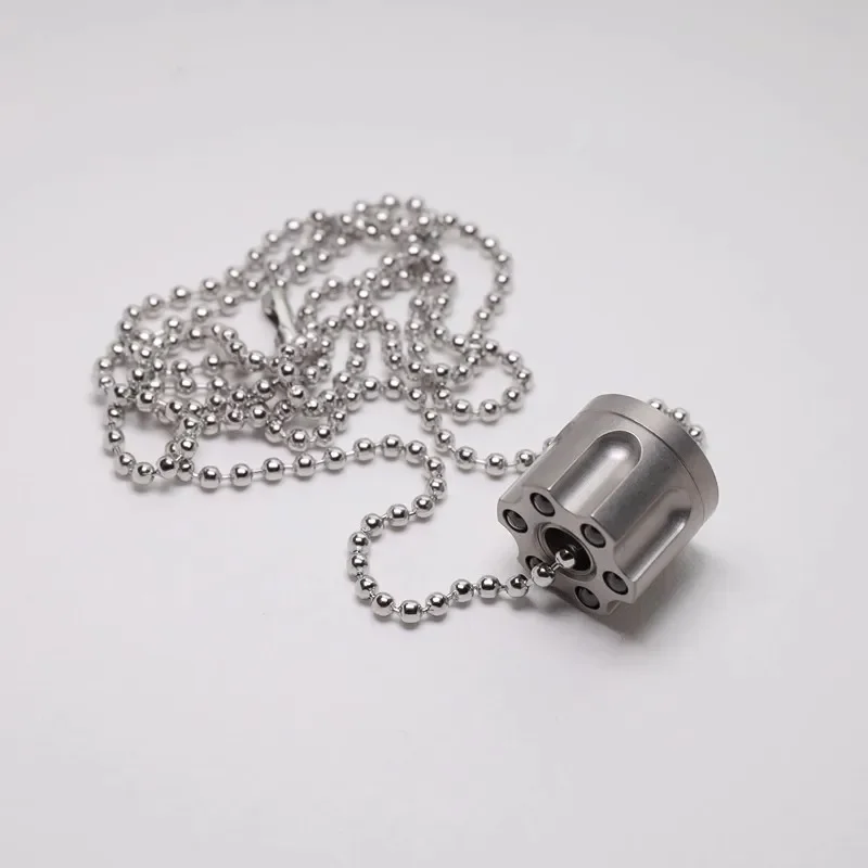 Revolver Titanium Pendant/Keychain - TC4 Split Design with 7 Zirconia Beads, Detachable EDC Accessory with Steel Chain