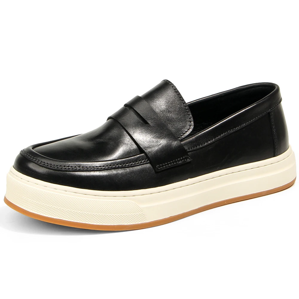Vintage Men Leather Shoes Genuine Leather Men's Casual Shoes Handmade Men's Loafers Comfort Non Slip Platform Shoes Casual Shoes