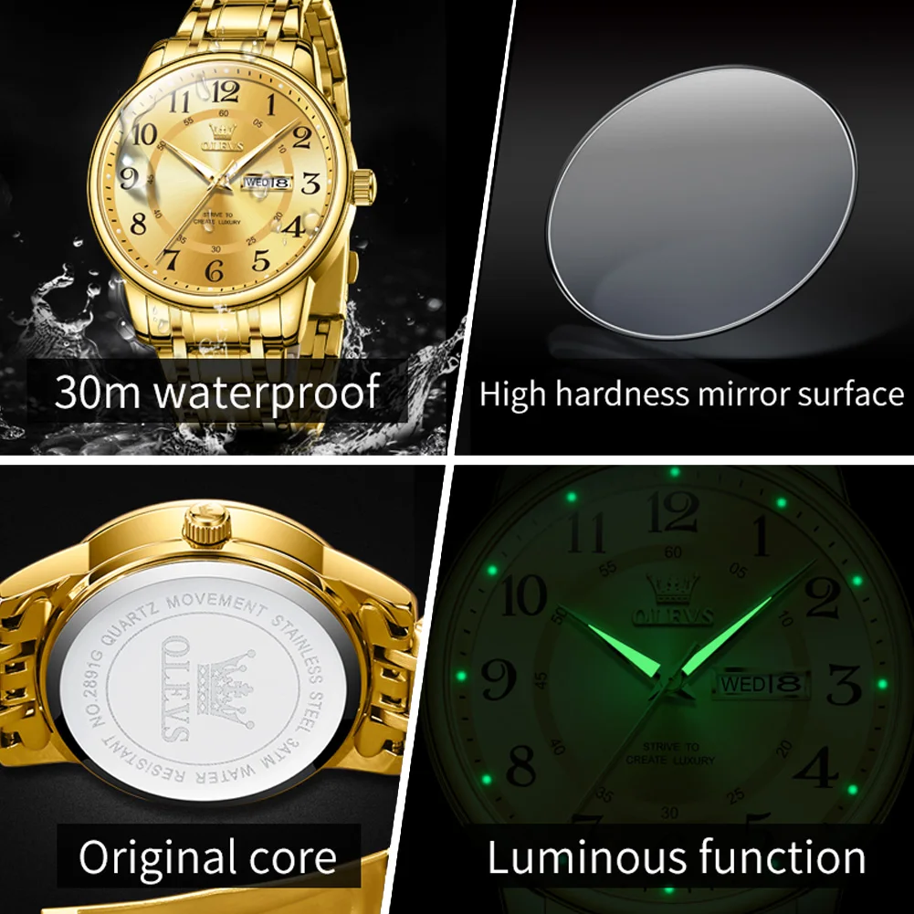 OLEVS Top Luxury Romantic Couple Watch Waterproof Dual Calendar Digital Scale Quartz Watch Luminous Men's and Women's Watches