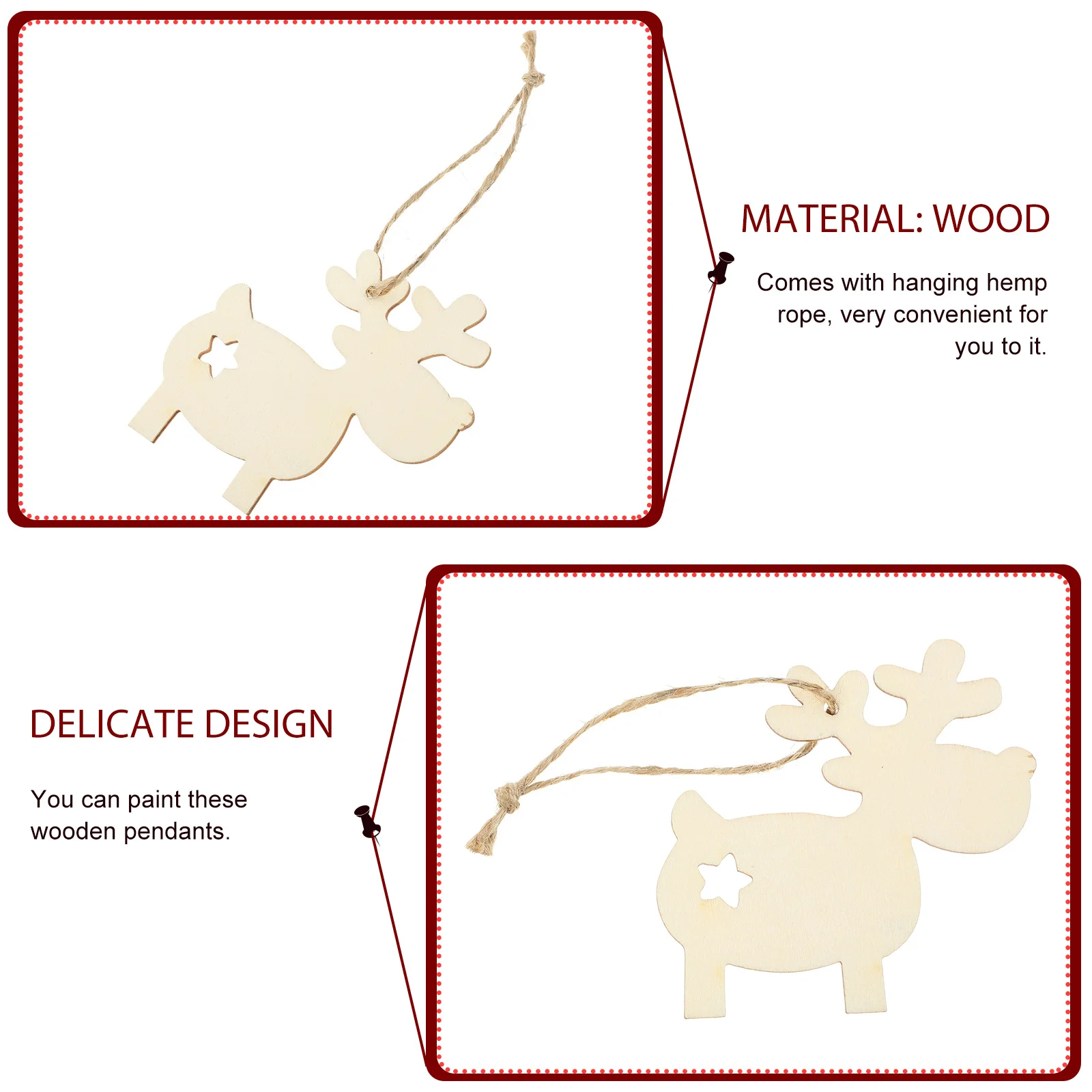 

30Pcs Wooden Christmas Pendants Blank DIY Paint Tags Xmas Hanging Ornaments Decorations for Tree Star