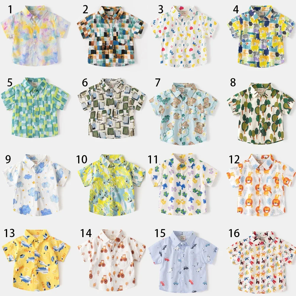 

2pcs Children's Clothing Boys Short Sleeves Shirt Summer Beach Leaves Dinosaur Printed Hawaiian Aloha Top Shirts for 2-8y Kids