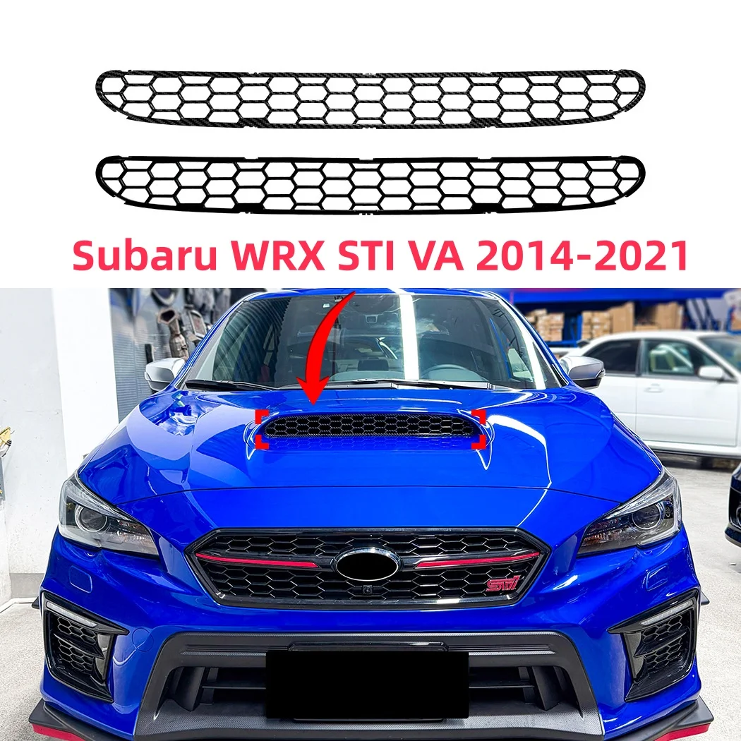 

For Subaru WRX STI VA 2014-2021 Hood Scoop Cover Air Intake Mesh Grille Guard Protective Cover Trim ABS Carbon Fiber Style Car