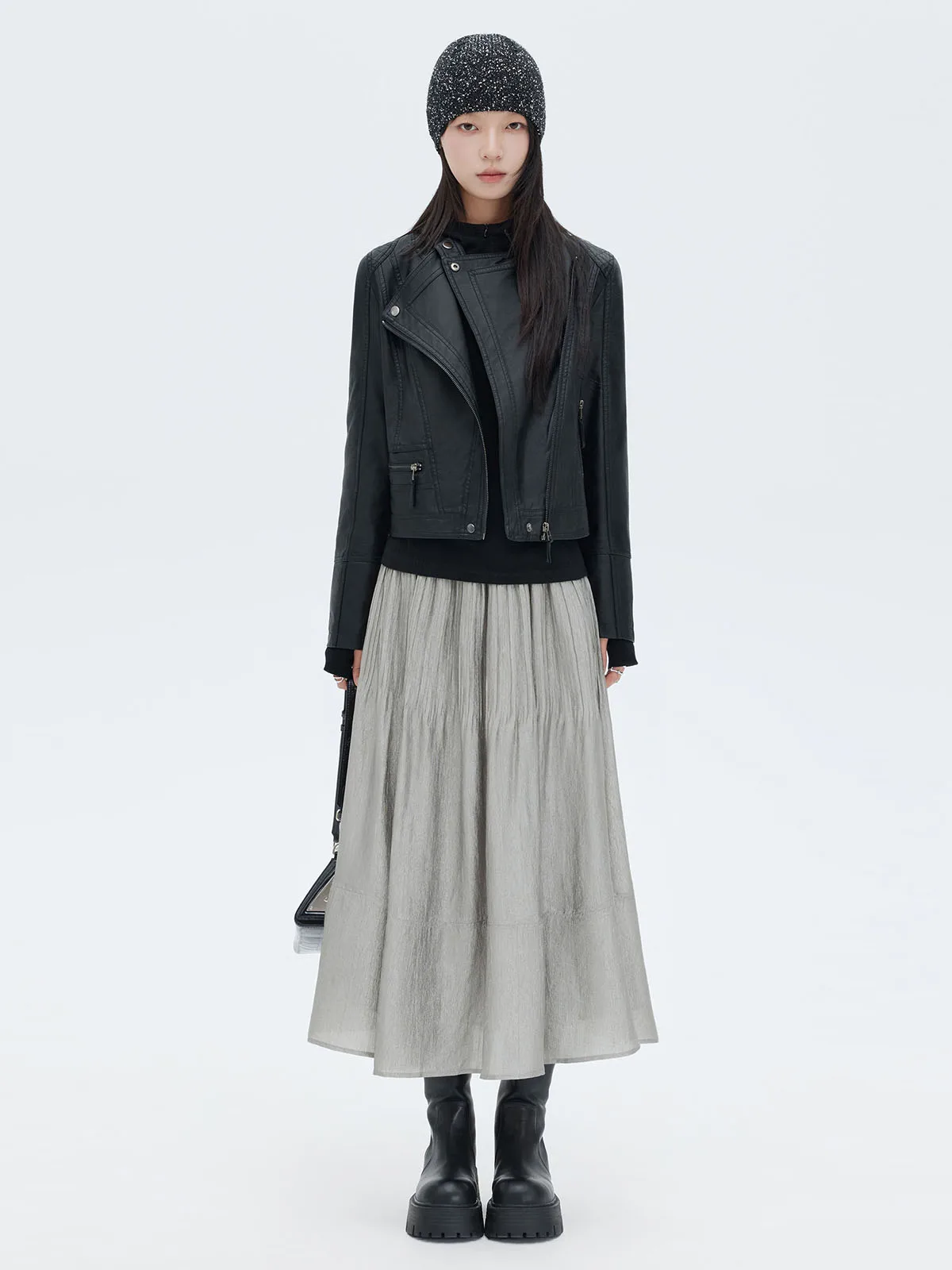 Весенне-осенняя новая женская юбка средней длины, модная длинная юбка из ацетата с эластичной резинкой на талии и морщинами