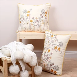 2025 American Floral Embroidery Cushion Cover Pastoral Plant Embroidered Pillow Covers Decorative Home Sofa Waist Pillow Cases