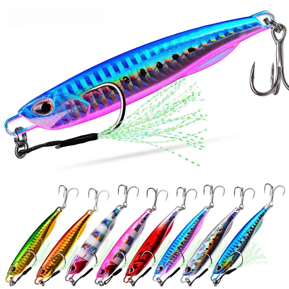 8pcs Mixed Color Metal Jig 10G - 60G Artificial Baits Hard Baits Vibrant Fishing Lures for Freshwater & Saltwater