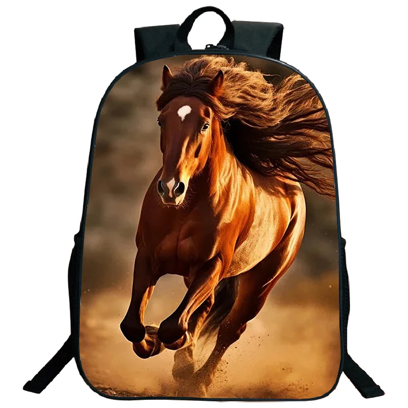 Mochila de gran capacidad con estampado 3D de caballos de correr para niños, bolsa para computadora portátil, mochila escolar de escuela primaria, bolsa de libros impermeable para niños