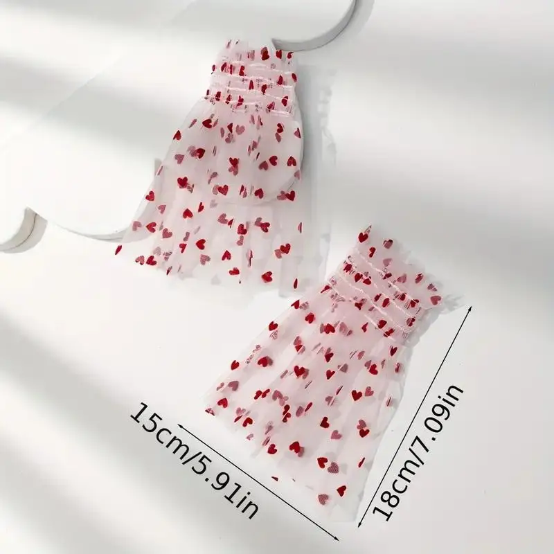 ถุงมือถ่ายภาพเล็บปลอมแบบจีบ 1 คู่ พร้อมปลอกโชว์ลายหัวใจผ้าทูลล์ สำหรับถ่ายภาพทำเล็บ