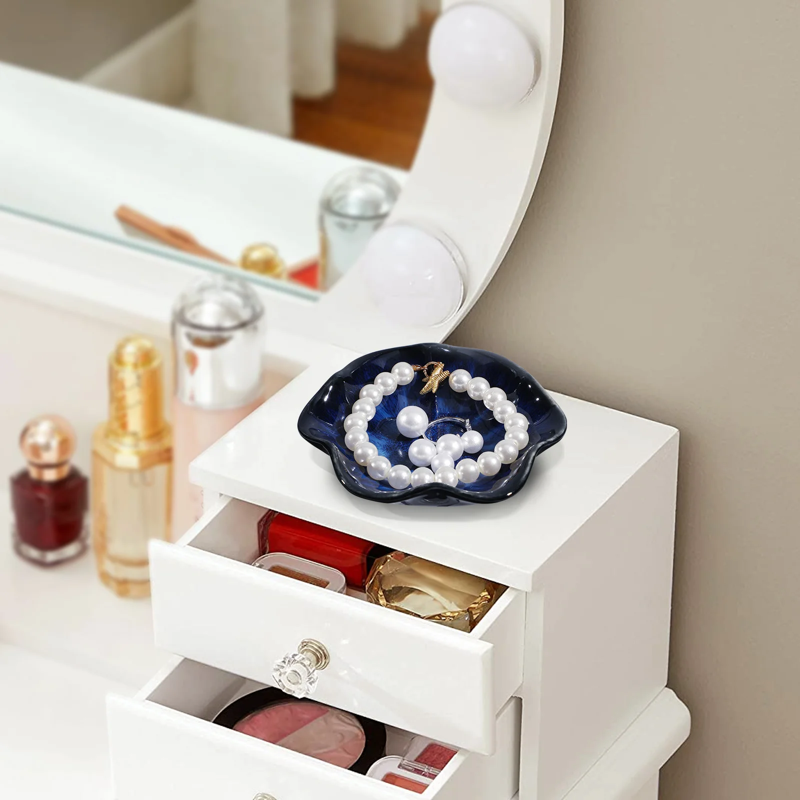 

Ceramic Jewelry Plate Small Ring Bracelet Necklace Organizer Storage Dish Lotus Leaf Trinket Holder for Bathroom Dresser