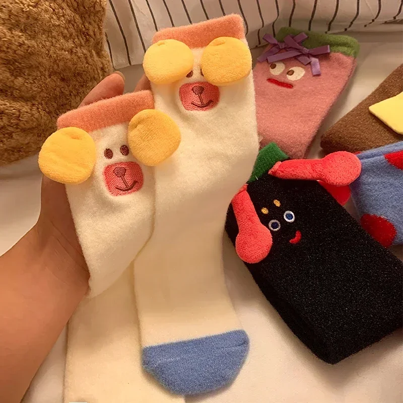 Ugly Cute Funny Kawaii Couple Sleep Socks Cute Pattern Plush Sock Fleece Warm Home Socking Children Christmas Gift Kawaii