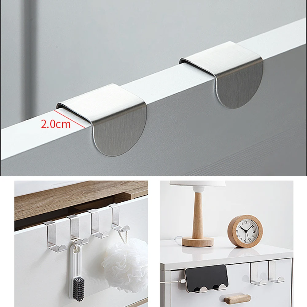 2/1Pc S-shaped Cabinet Door Hooks Stainless Steel Punch-Free Behind Door Hanger Holder Home Kitchen Bathroom Door Organizer Hook