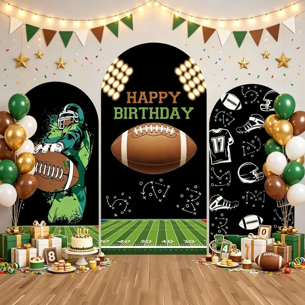 Mehofond Rugby Themed Passionate Athlete Boy Arch Backdrop Sports Style Hand Drawn Design Kids Birthday Party Photo Background