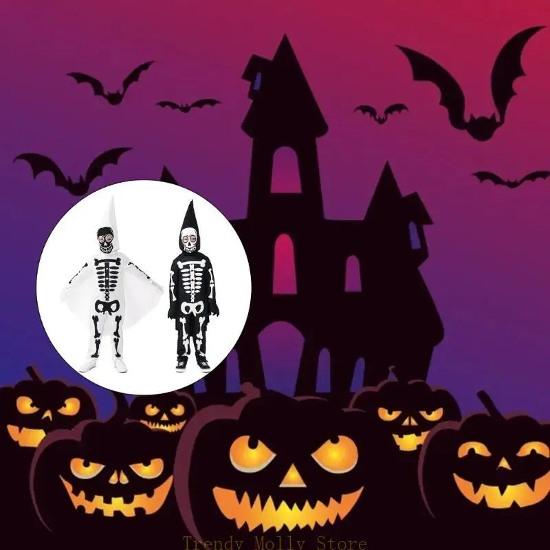 

N5KB Halloween Costumes for Kids Scary Skeleton Costumes for Kids Fancy Dress up Cosplay Party Bodysuit Role Play Jumpsuit
