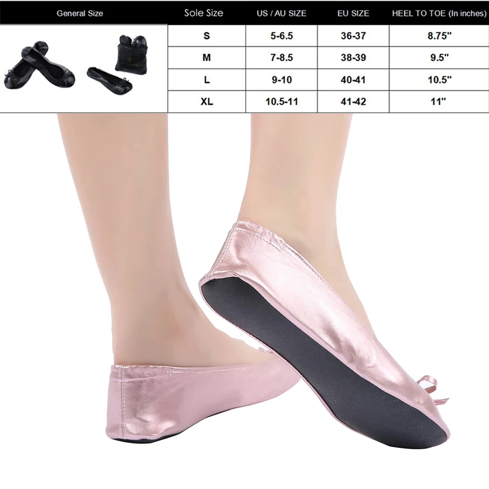 USHINE Women Portable Fold Up Ballerina Flat Shoes Roll Up Foldable Ballet After Party Shoes For Bridal Wedding Party Favor