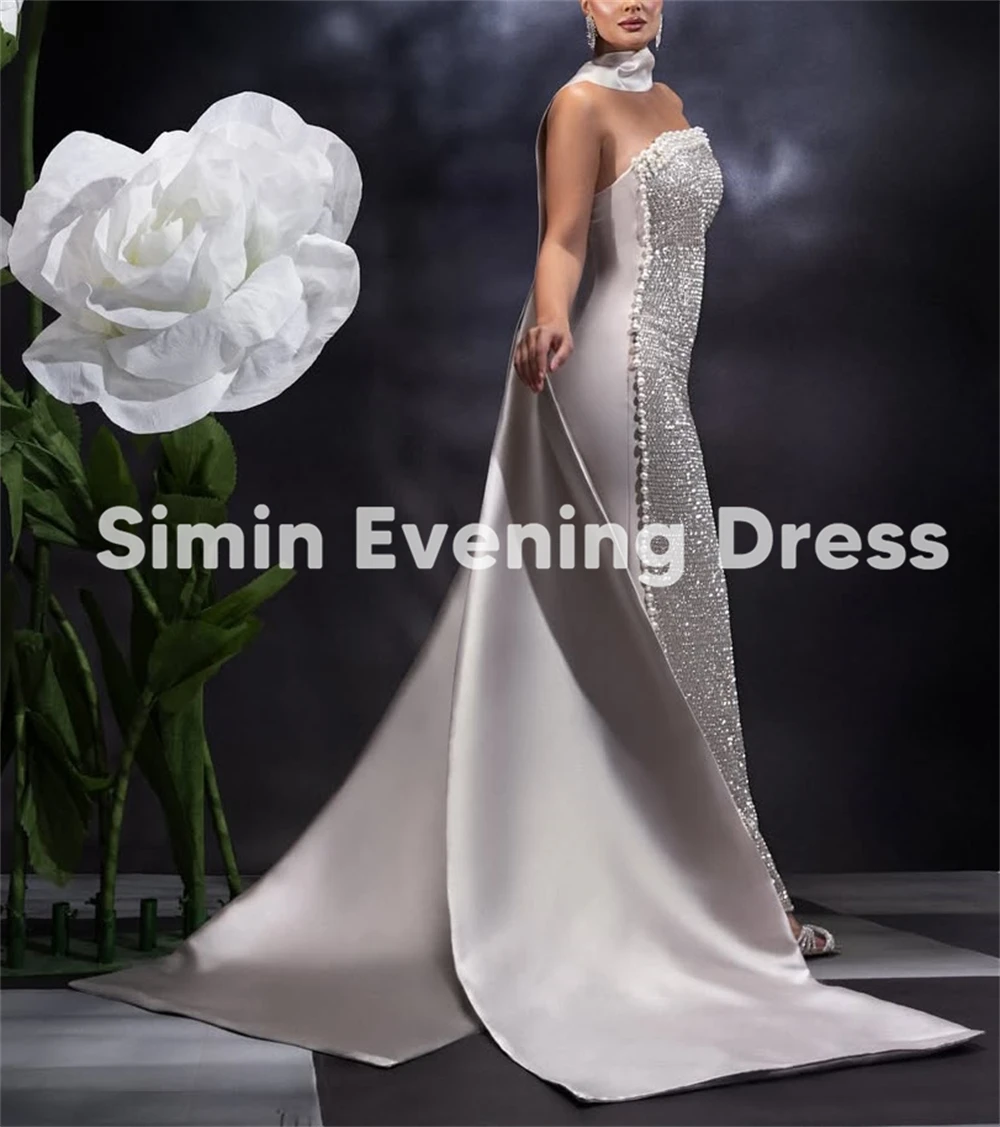 Simin Women's Customized Sequins Pearls Strapless Evening Dresses Sleeveless With Ribbon Floor-Length Elegant Party Dresses 2025