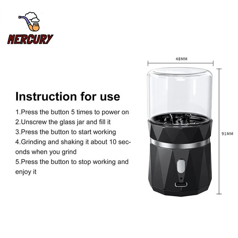 MERCURY LTQ Electric Grass Grinder High Power Tobacco Shredder Herb Grinders Stainless Steel Spice Crusher Smoking Accessories