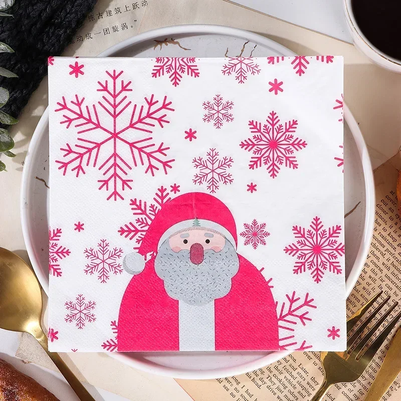 10/20pcs 33cm 2-Ply Christmas Party Colourful Printed Napkins Red Snowflake Father Christmas Printed Decorative Paper Placemats