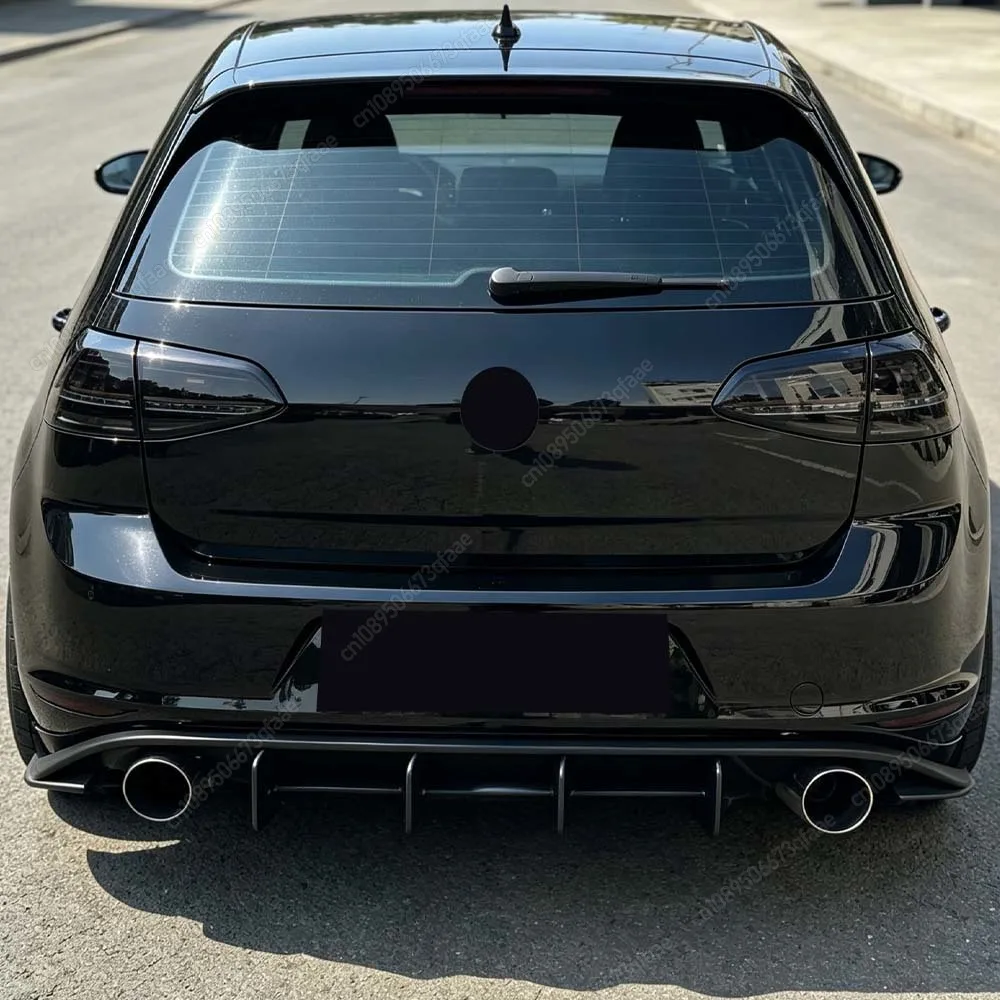 For VW Golf 7 MK7 GTI 2013-2016 4 Fins Car Rear Bumper Diffuser Rear Side Splitters Spoiler Lip ABS Gloss Black Body Kits Tuning