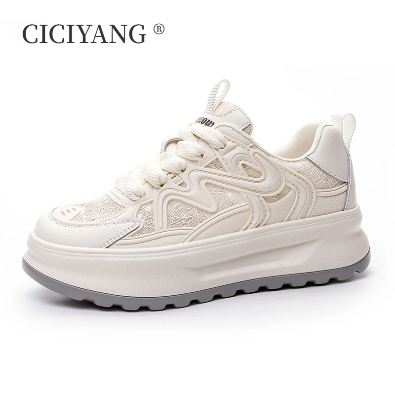 

CICIYANG Little White Shoes Women's Summer Thick Sole Mesh Shoes 2024 New Casual Sports Shoes Genuine Leather Sneakers Ladies