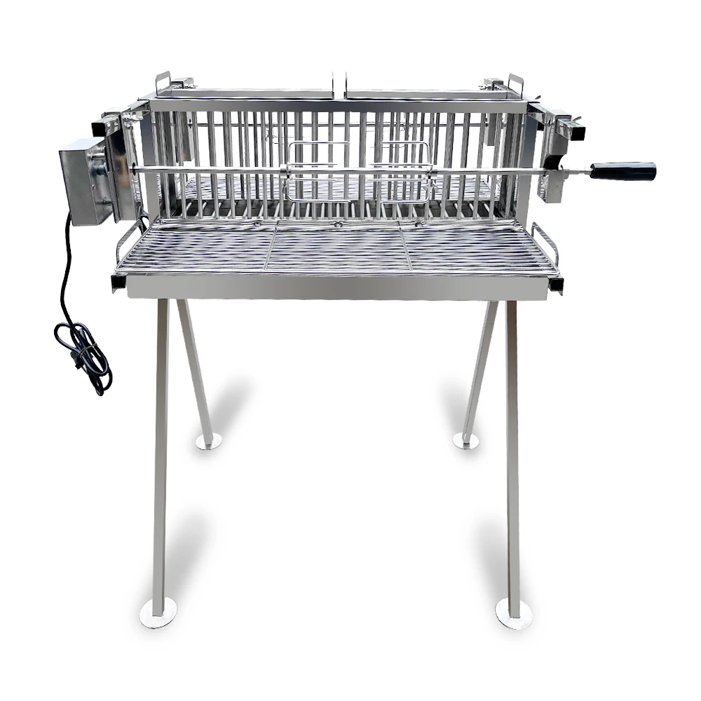Multi-Purpose Stainless Steel BBQ Twin Vertical Charcoal Pan-fried Meat Spit Rosast Rotisserie Kit BBQ Grill