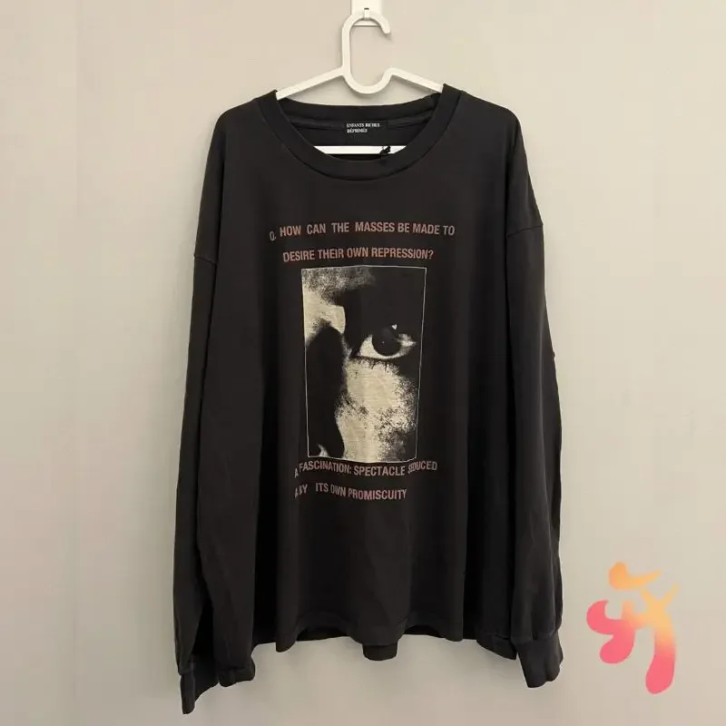 Men Women Vintage Washed Black ERD Sweatshirts Eye Letter Print Round Neck Long Sleeved T-shirt Hiphop Street Casual Pullover