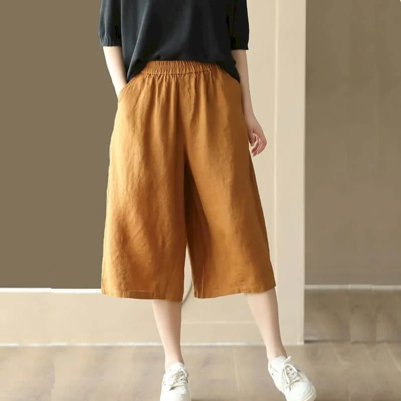 

Прямые брюки для женщин, однотонные свободные повседневные винтажные летние литературные брюки в корейском стиле с эластичной резинкой на талии, широкие брюки