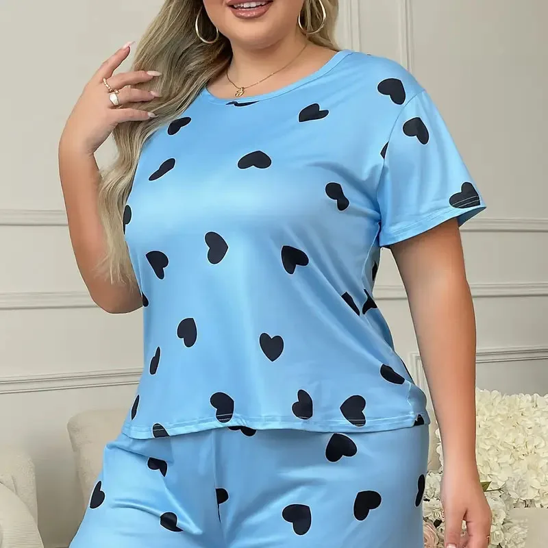 

Женский пижамный комплект: топ с короткими рукавами + брюки, милый комплект домашней одежды, женская домашняя одежда, пижамный комплект с эластичной резинкой на талии