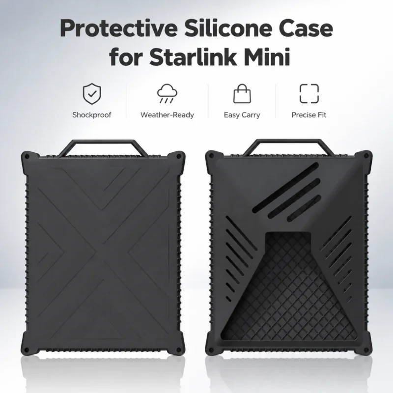 Starlink Mini Silicone Protective Case, Shockproof Weatherproof Cover, Portable Carry Handle, Precise Fit Protector