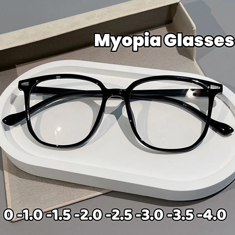 

2024 Anti Blue Light Computer Eyewear Korean Trendy Square Near Sight Glasses Large Frame Ultra Light TR90 Myopia Eyeglass