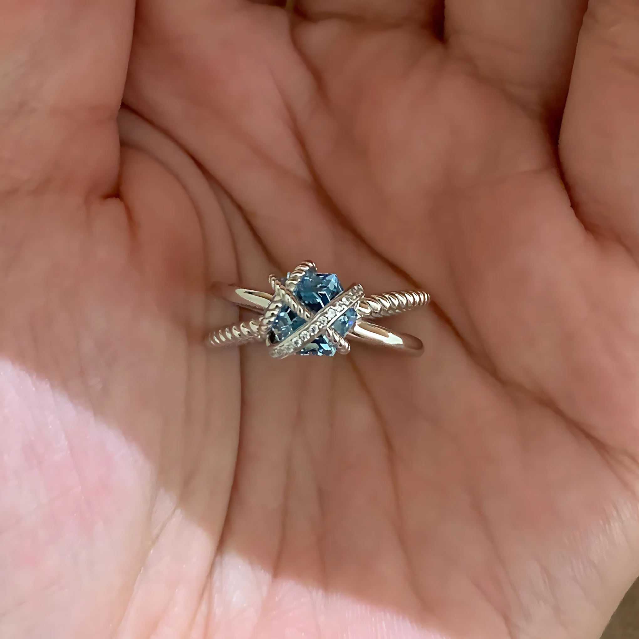 

Sam Panda 925 Sterling Silver Blue Zircon Ring For Women Entwine Trend Exquisite Trend Adjustable Fresh Jewelry Gift Dropship