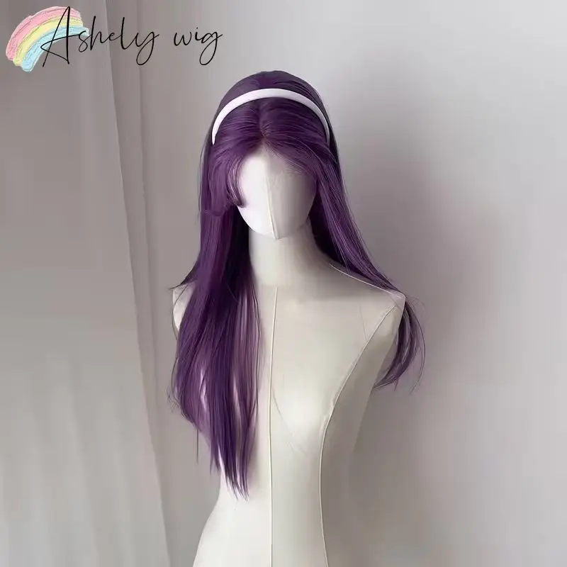 Purple Wig for Girls 26inch Straight Hair Wigs Lavender Lolita Headband Wig Heat-resistant Pelucas Парик Cosplay Synthetic Wi
