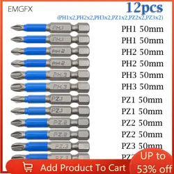 12PCs No-slip PH2/PZ1/PZ2/PZ3 Screwdriver Bit Sets for Drill Magnet 25/50mm S2 Alloy Steel Screwdriver Electric Impact PH1/PH3