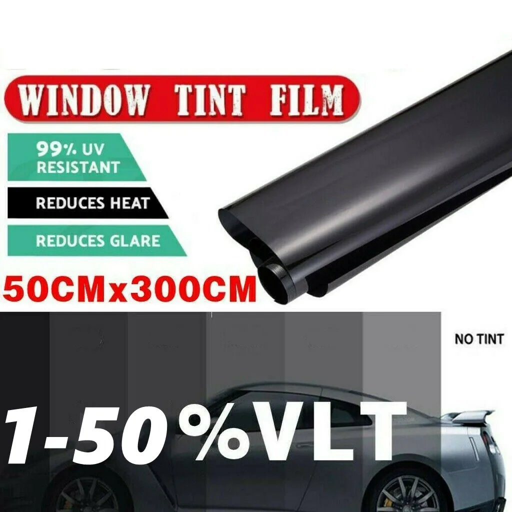 

50cmx3m Window Tint Film 1-50% Black Solar Protection Car Home Office Glass Sticker with Scraper