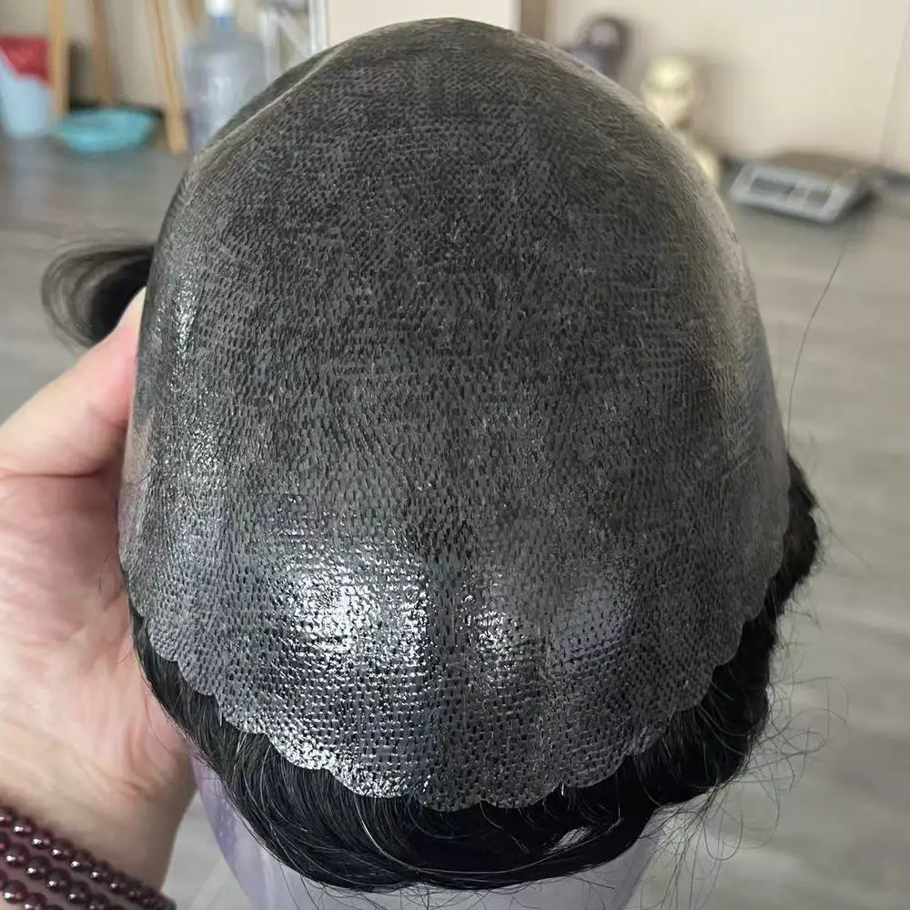 วิกผมผู้ชาย ความหนาแน่น 130% ทูเป้ผิวหนังบางพิเศษ ทำจากผมแท้ ทนทาน ระบบ PU ผิวบาง 0.1 มม. แบบฉีด ปลูกผมทดแทน