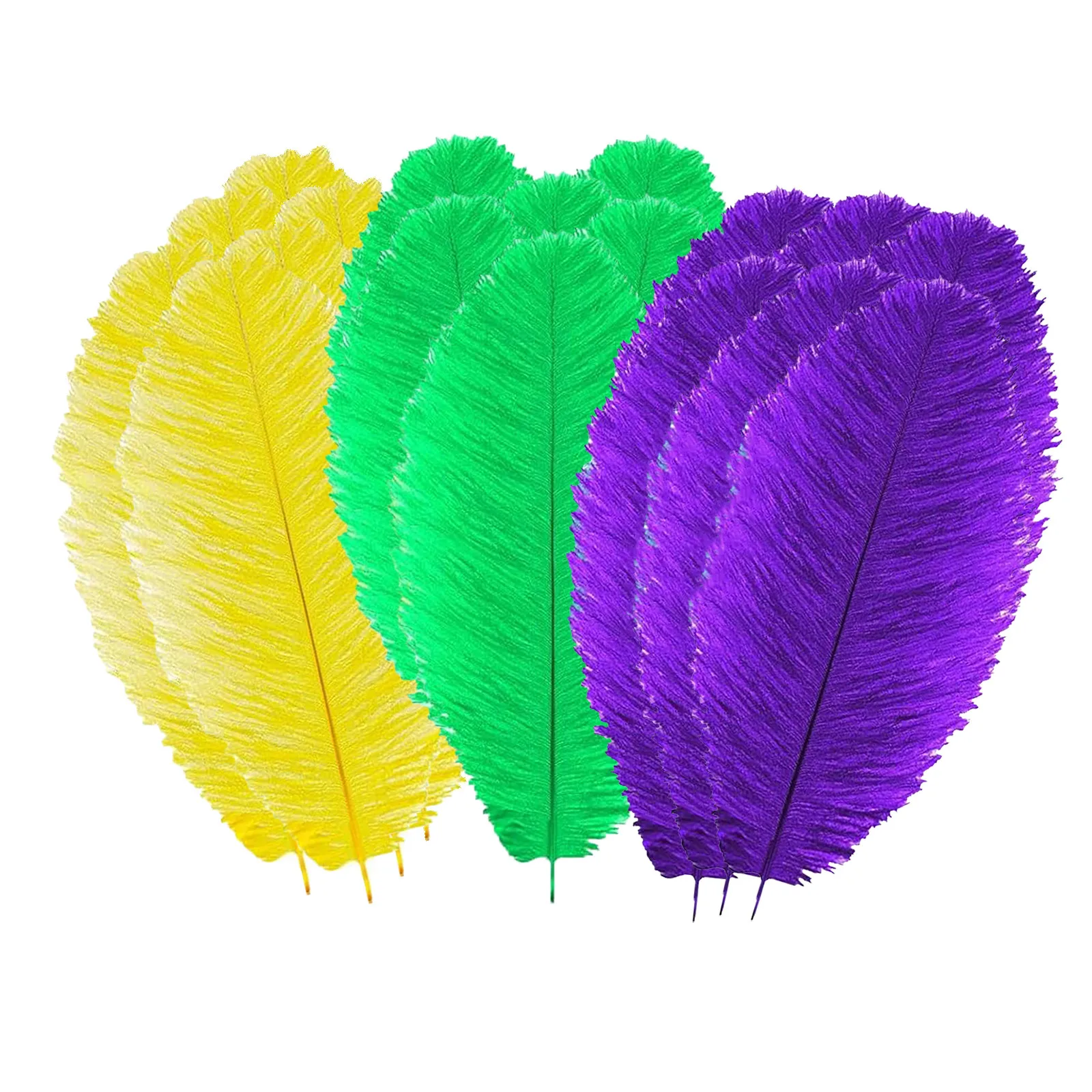 18 Pcs Mardi Gras Feathers - 7.8-10 Inches Green, Gold & Purple Feathers For DIY Crafts, Carnival Costumes & Party Decors